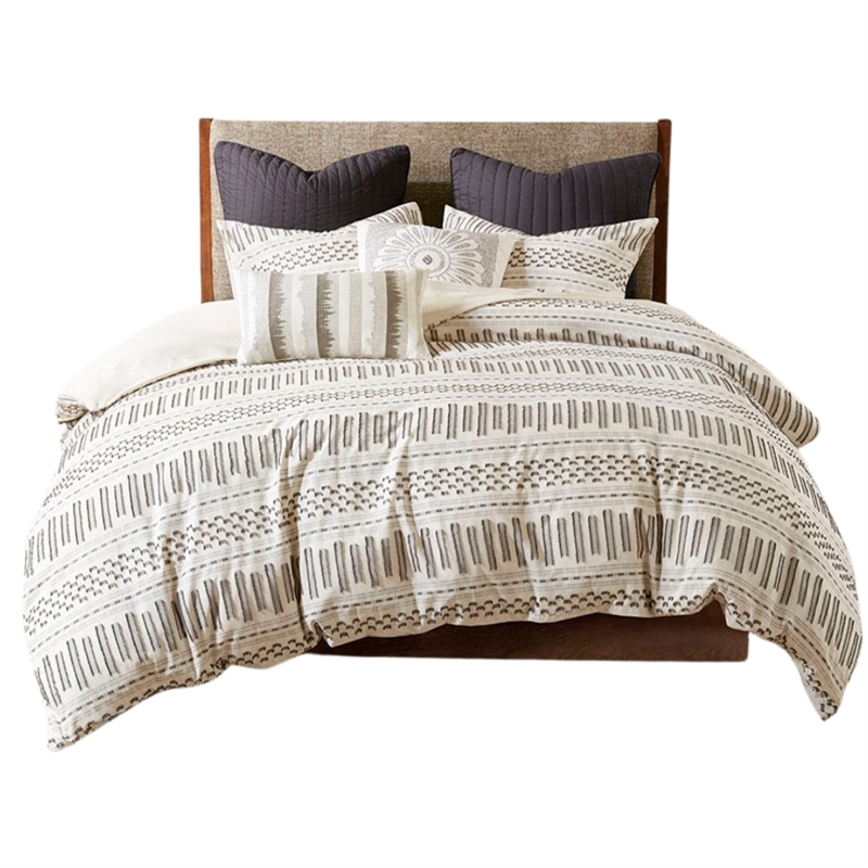 INK+IVY Rhea Cotton Clipped Jacquard Comforter Mini Set - Ivory/Charcoal