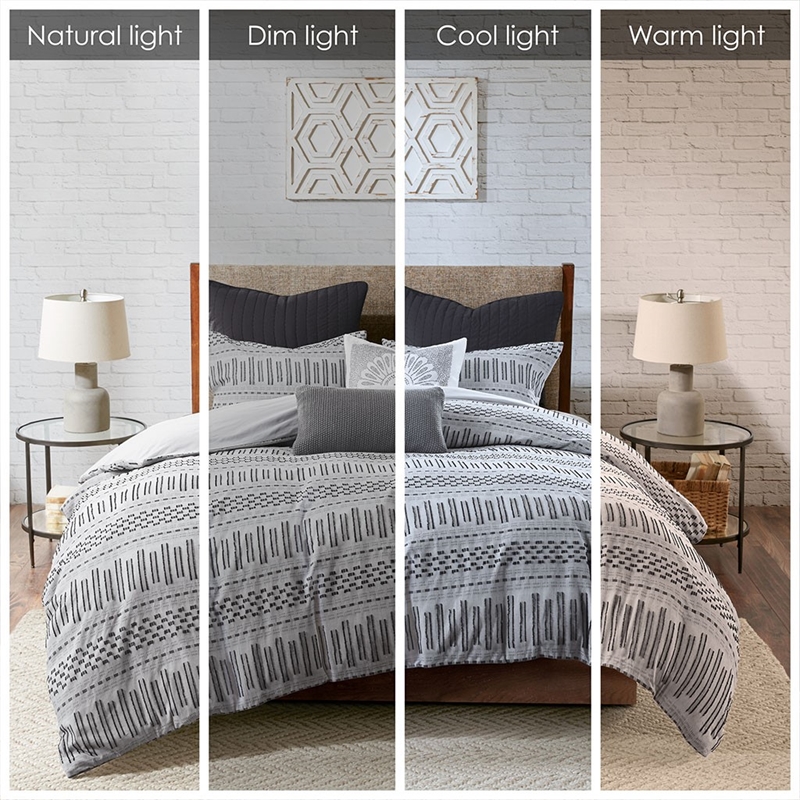 INK+IVY Rhea 3-Piece Mid-Century Cotton Jacquard Comforter Mini Set in Gray