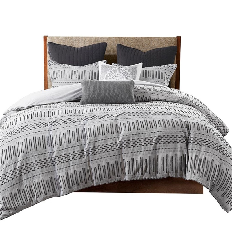 INK+IVY Rhea 3-Piece Mid-Century Cotton Jacquard Comforter Mini Set in Gray