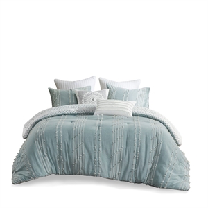 INK+IVY Kara 3-Piece Cotton Modern Jacquard Comforter Set in Aqua Blue