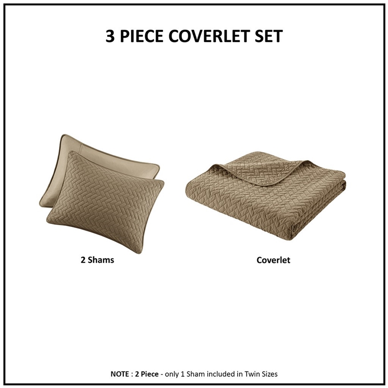 Hampton Hill Transitional Polyester Fabric Coverlet Mini Set in Taupe/Brown