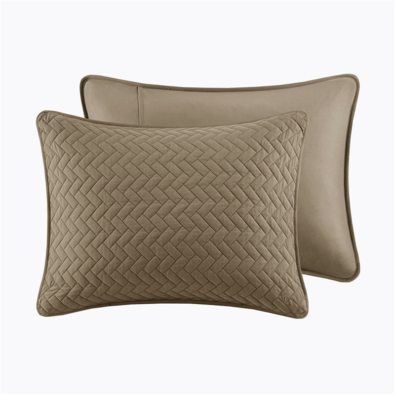 Hampton Hill Transitional Polyester Fabric Coverlet Mini Set in Taupe/Brown