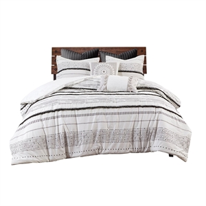 INK+IVY 3-Piece Cotton Printed Comforter Set with Trims in Black and White