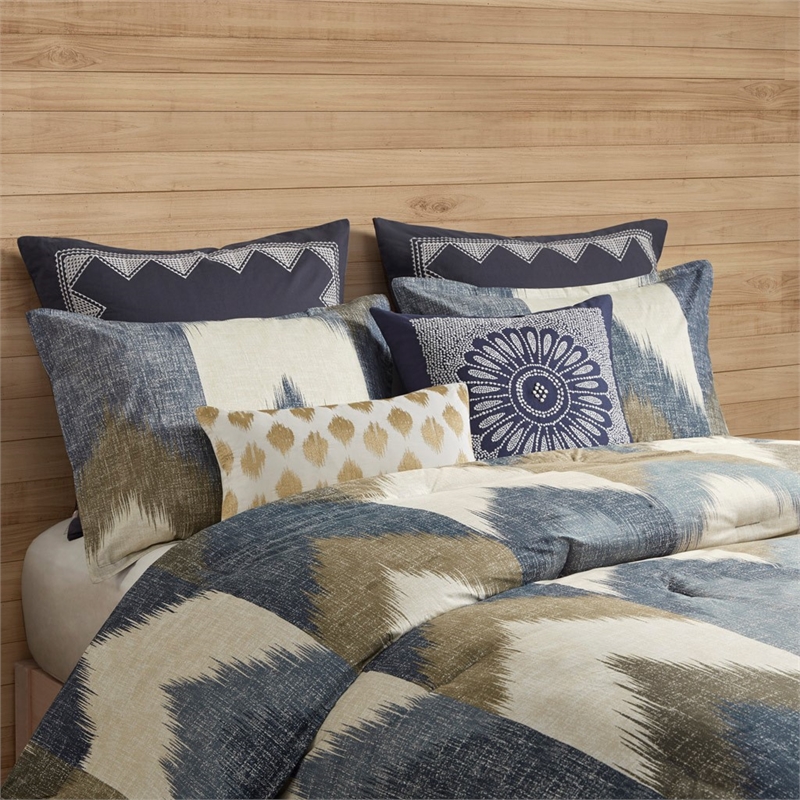 INK+IVY Mid-Century Cotton Printed Comforter Bedding Set in Navy Finish