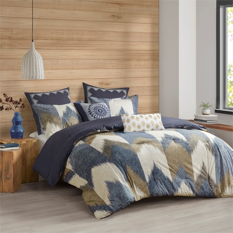 INK+IVY Mid-Century Cotton Printed Comforter Bedding Set in Navy