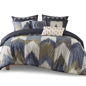 INK+IVY Mid-Century Cotton Printed Comforter Bedding Set in Navy