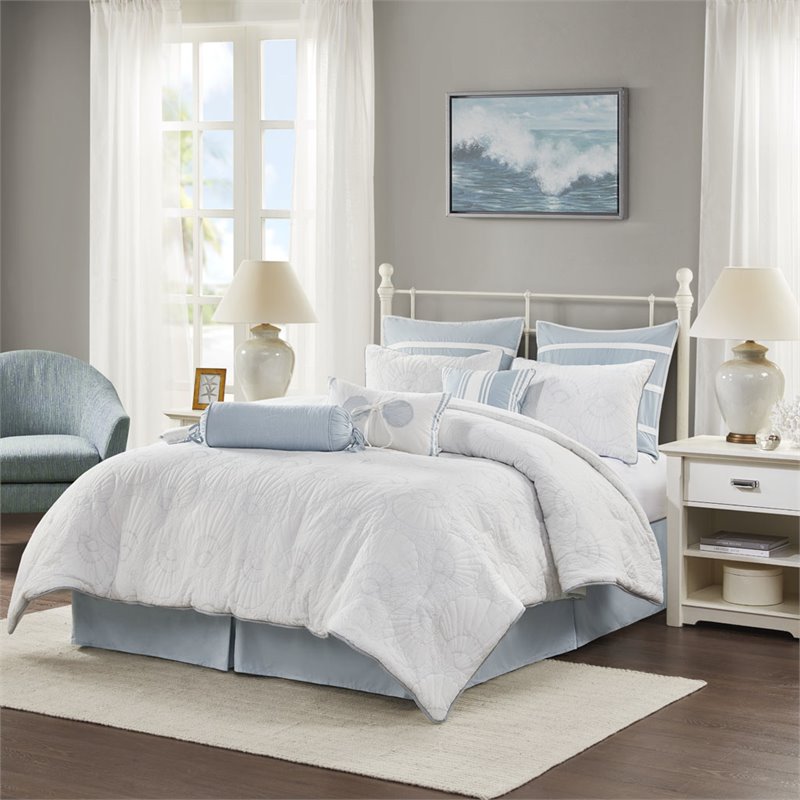 Harbor House Crystal Beach Cotton Quilted Comforter Set in White