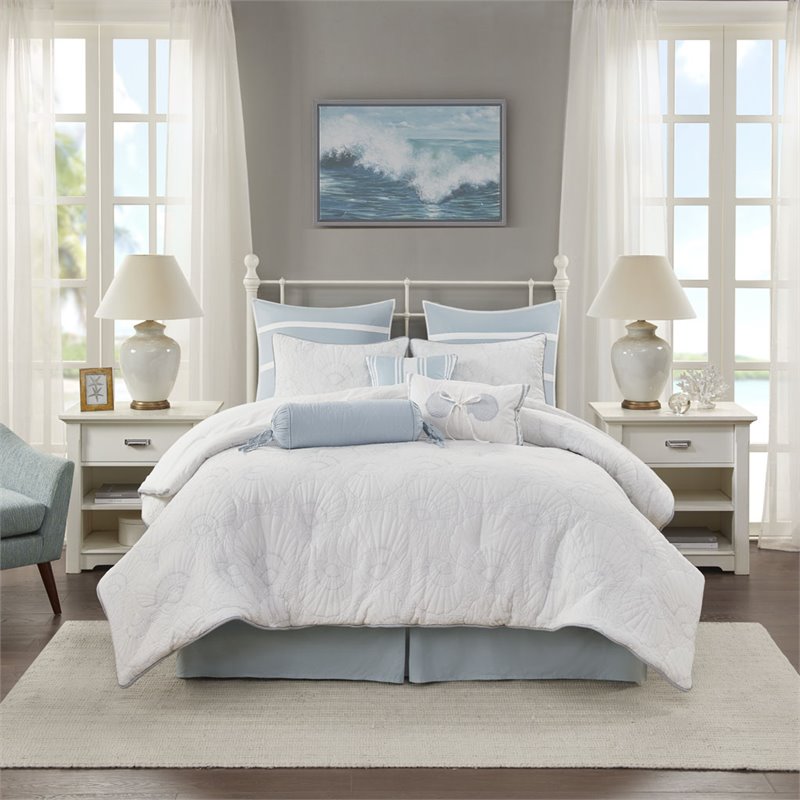 Harbor House Crystal Beach Cotton Quilted Comforter Set in White