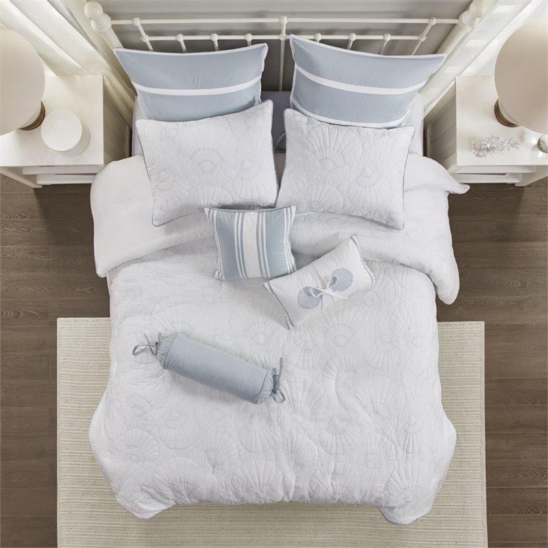 Harbor House Crystal Beach Cotton Quilted Comforter Set in White