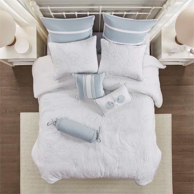 Harbor House Crystal Beach Cotton Quilted Comforter Set in White Finish