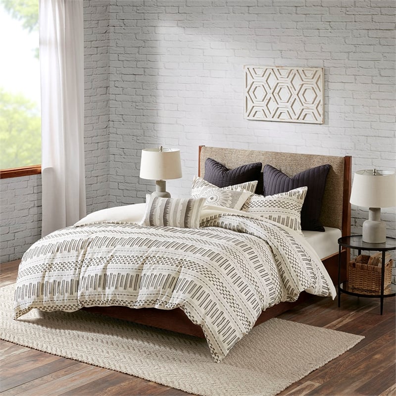 INK+IVY Rhea Cotton Clipped Jacquard Duvet Cover Mini Set in Ivory/Charcoal