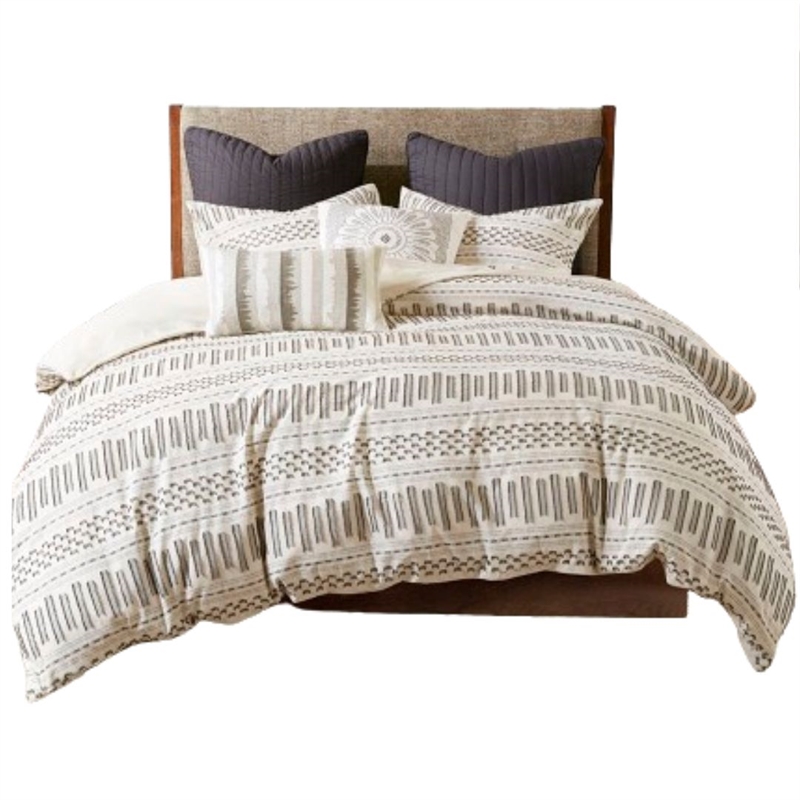 INK+IVY Rhea Cotton Clipped Jacquard Duvet Cover Mini Set in Ivory/Charcoal