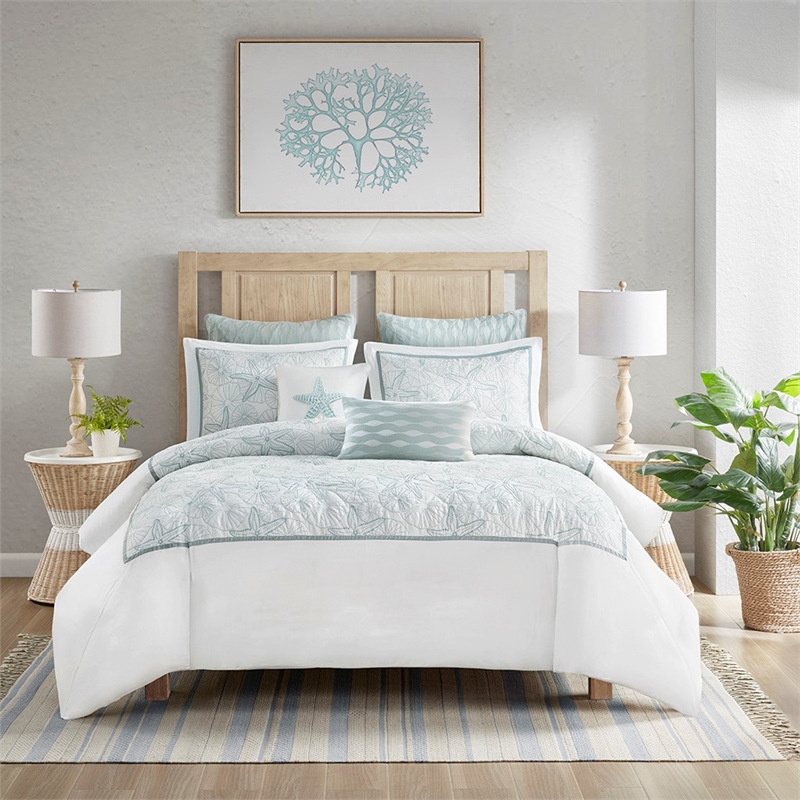 Harbor House Maya Bay Cotton Duvet Mini Set with Embroidery in White Finish