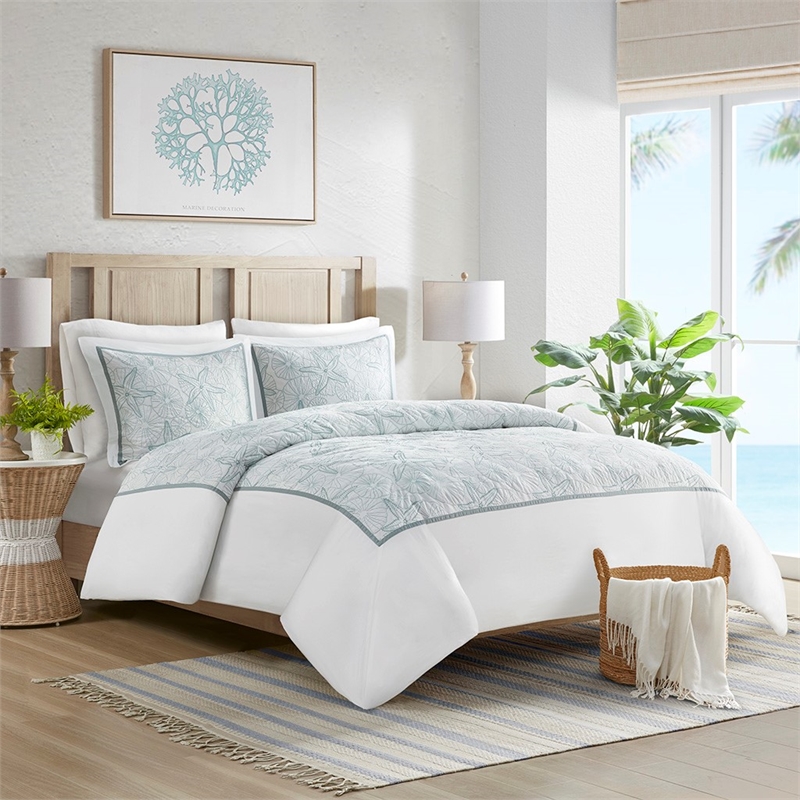 Harbor House Maya Bay Cotton Duvet Mini Set with Embroidery in White Finish