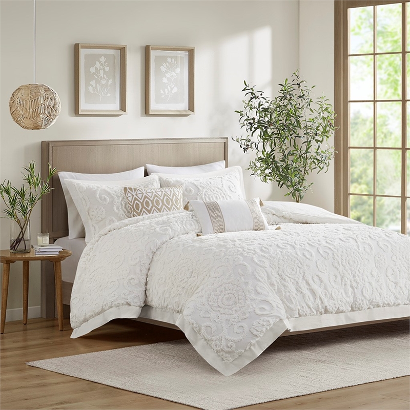 Harbor House Suzanna Cotton Duvet Mini Set with Embroidery in Ivory Finish