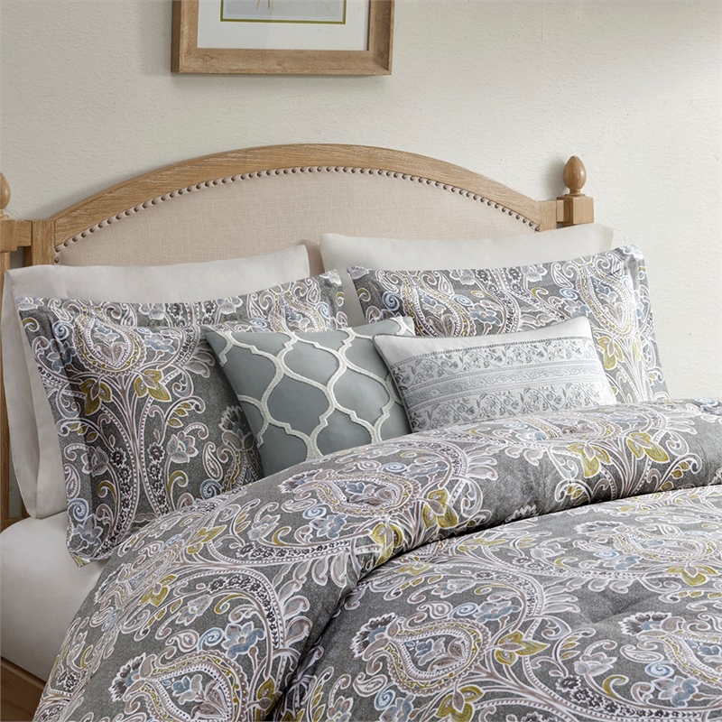 Harbor House Hallie 5-Piece Cotton Sateen Printed Duvet Set in Gray