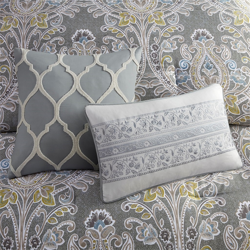Harbor House Hallie 5-Piece Cotton Sateen Printed Duvet Set in Gray