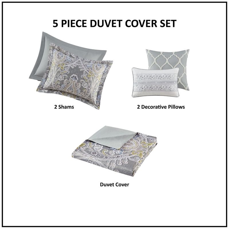 Harbor House Hallie 5-Piece Cotton Sateen Printed Duvet Set in Gray