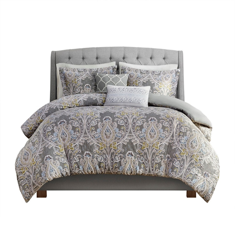 Harbor House Hallie 5-Piece Cotton Sateen Printed Duvet Set in Gray
