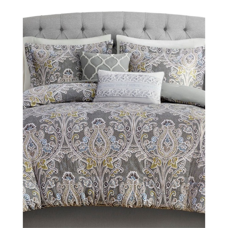 Harbor House Hallie 5-Piece Cotton Sateen Printed Duvet Set in Gray
