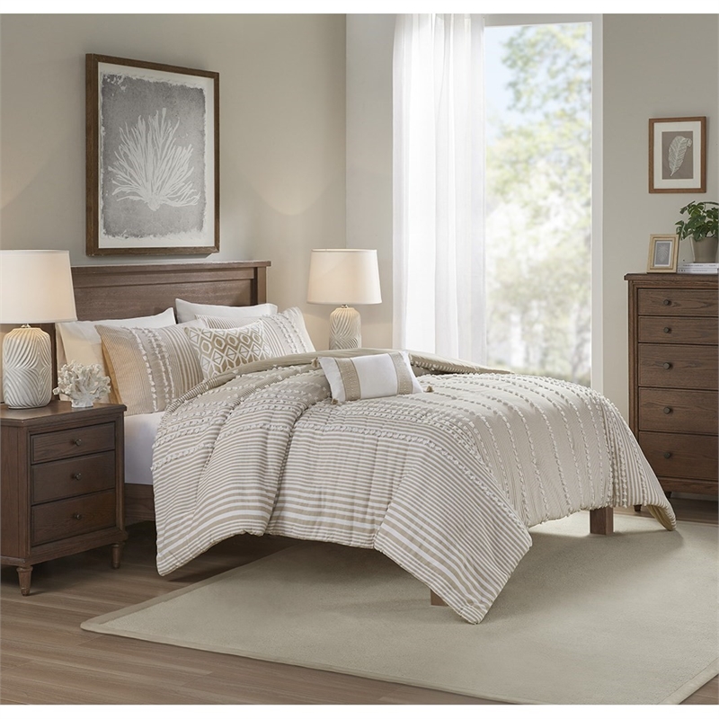 Harbor House Anslee Cotton Yarn Dyed Tufted Duvet Cover Mini Set in Beige