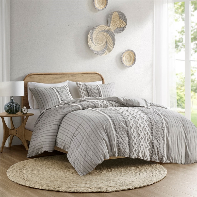 INK+IVY Imani Modern Cotton Duvet Cover Mini Set in Gray Finish