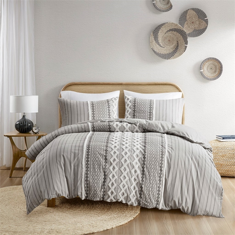 INK+IVY Imani Modern Cotton Duvet Cover Mini Set in Gray Finish