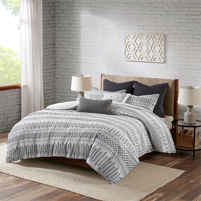 INK+IVY Rhea Cotton Jacquard Duvet Cover Mini Set in Gray and Black