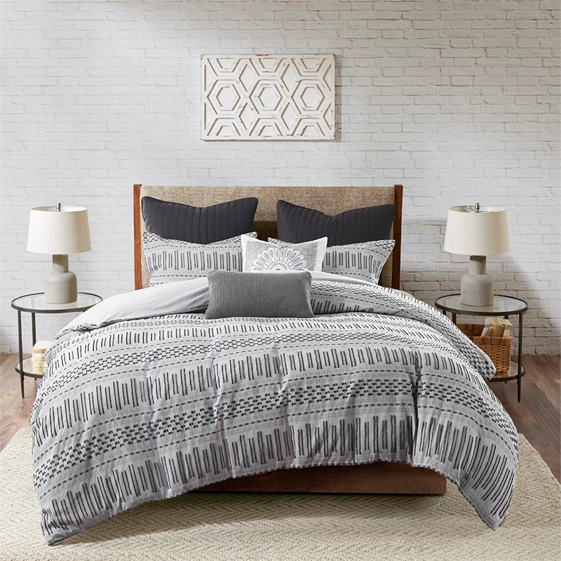 INK+IVY Rhea Cotton Jacquard Duvet Cover Mini Set in Gray and Black