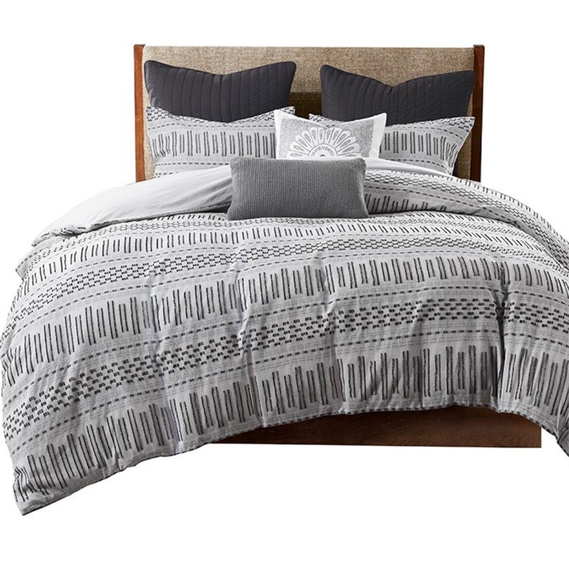 INK+IVY Rhea Cotton Jacquard Duvet Cover Mini Set in Gray and Black