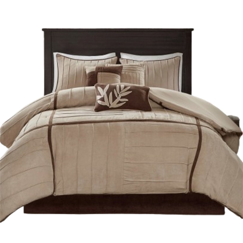 Madison Park 7-piece Transitional Microsuede Comforter Set in Beige