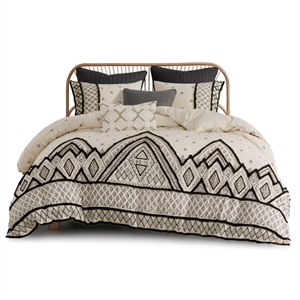 INK+IVY Marta 3-piece Cotton and Flax Printed Duvet Cover Set in Natural