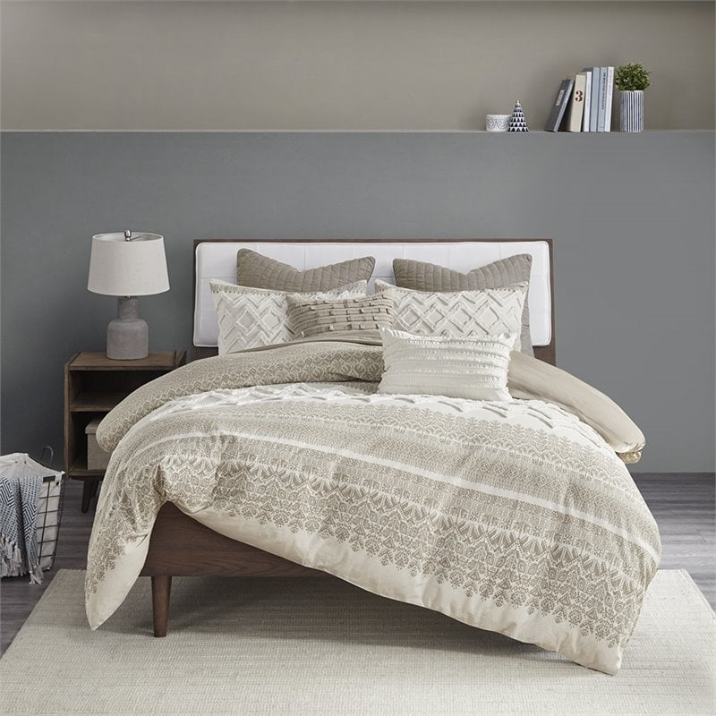INK+IVY Mila 3-piece Cotton Full/Queen Duvet Cover Set with Chenille in Brown