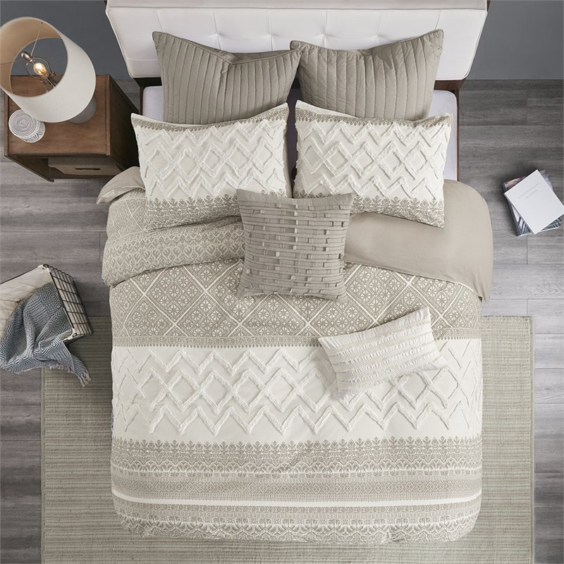 INK+IVY Mila 3-piece Cotton Full/Queen Duvet Cover Set with Chenille in Brown