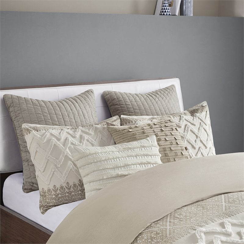 INK+IVY Mila 3-piece Cotton Full/Queen Duvet Cover Set with Chenille in Brown