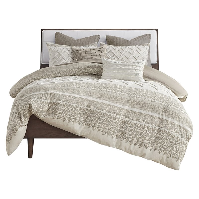 INK+IVY Mila 3-piece Cotton Full/Queen Duvet Cover Set with Chenille in Brown