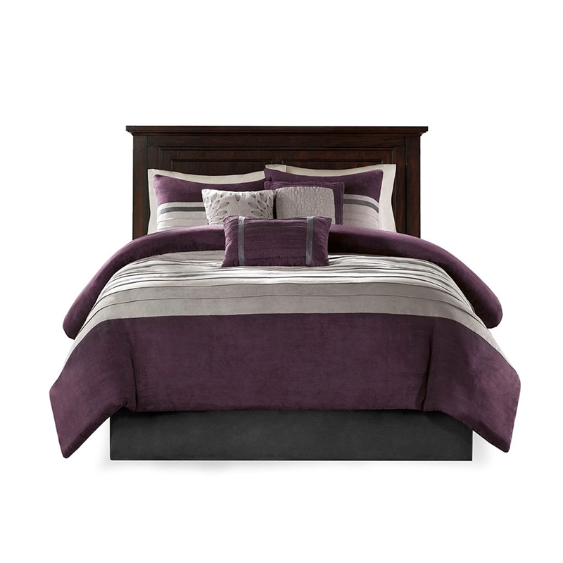 madison park palmer 7-piece polyester microsuede comforter set in purple finish