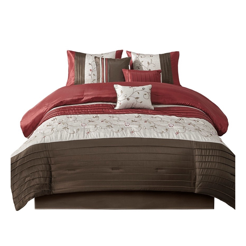 Madison Park Serene 7-piece Polyester Polyoni Comforter Set in Red/Chocolate