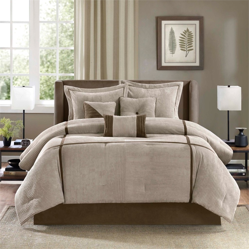 Madison Park Dallas Polyester Micro Corduroy Comforter Set - Taupe Brown