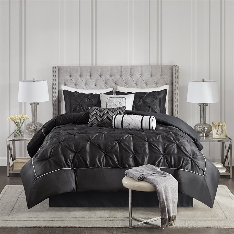 Madison Park Laurel 7-piece Farmhouse Polyester Polyoni Comforter Set in Black