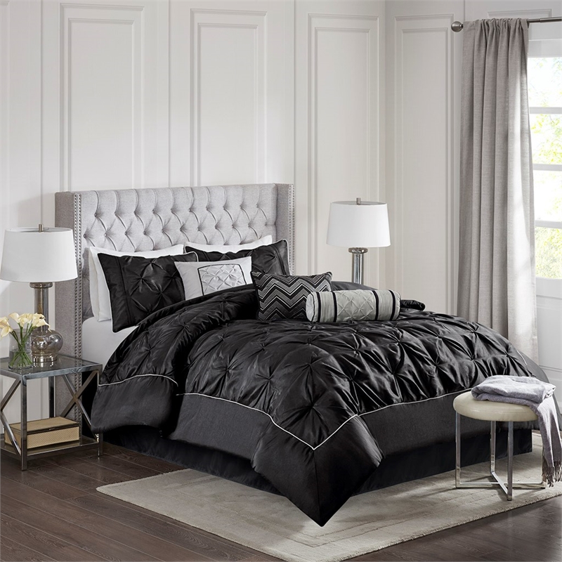 Madison Park Laurel 7-piece Farmhouse Polyester Polyoni Comforter Set - Black
