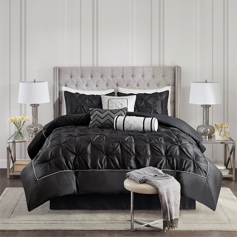 Madison Park Laurel 7-piece Farmhouse Polyester Polyoni Comforter Set - Black