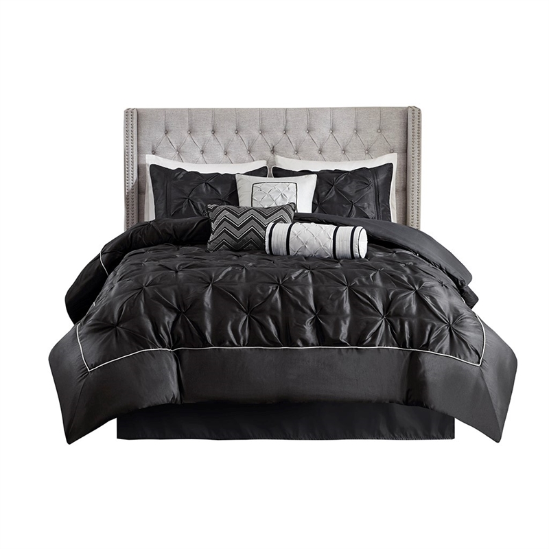 Madison Park Laurel 7-piece Farmhouse Polyester Polyoni Comforter Set - Black