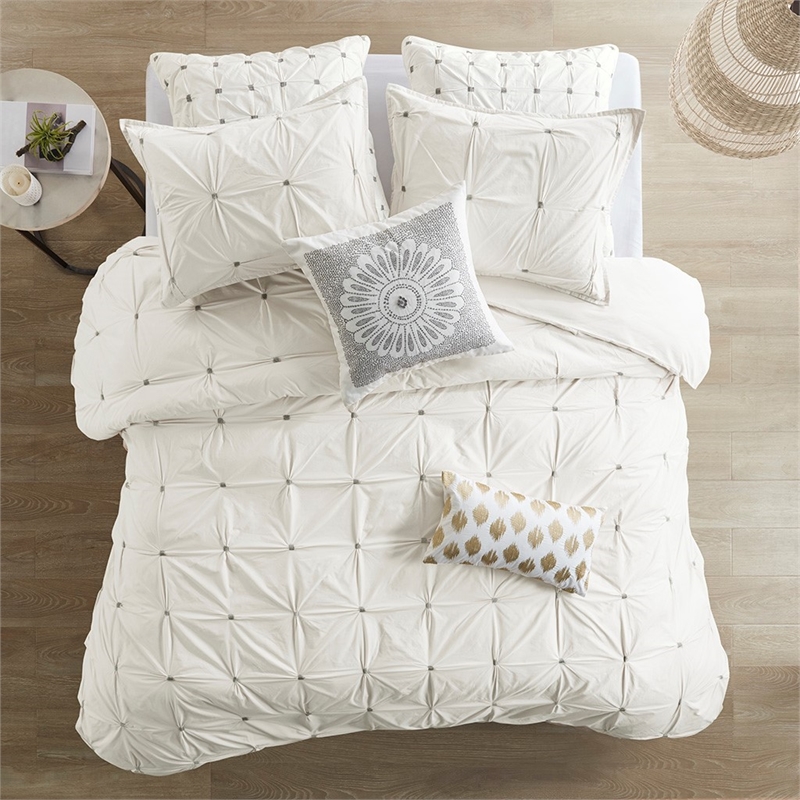 INK+IVY Masie 3-piece Mid-Century Cotton Percale Duvet Cover Set in White Finish