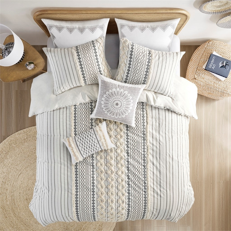 INK+IVY Imani 100 Percent Cotton Printed Duvet Cover Mini Set in Ivory