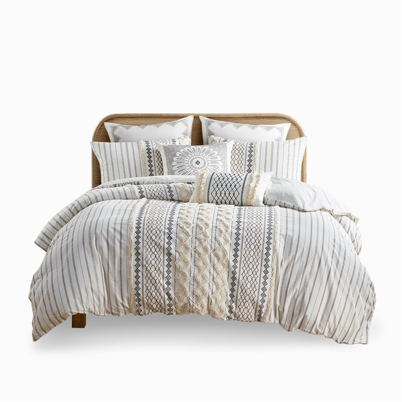 INK+IVY Imani 100 Percent Cotton Printed Duvet Cover Mini Set in Ivory