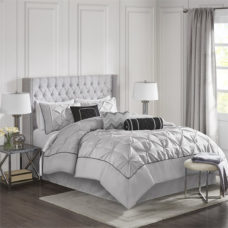 Madison Park Laurel 7-piece Polyester Polyoni Comforter Set in Gray