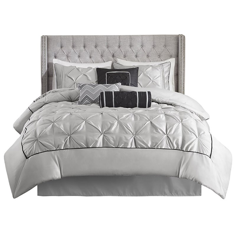 Madison Park Laurel 7-piece Polyester Polyoni Comforter Set in Gray