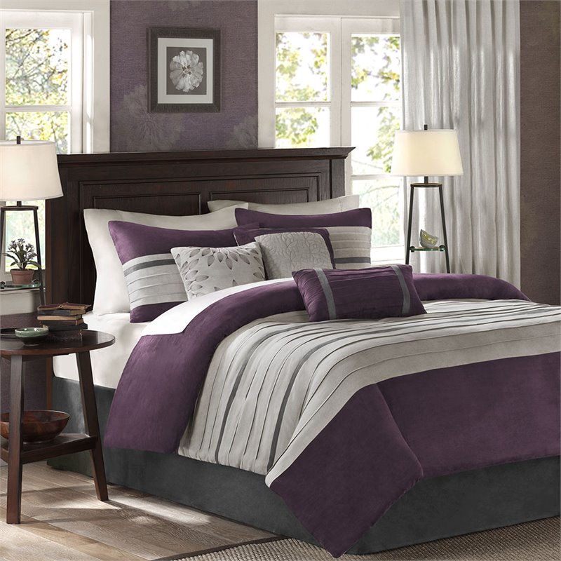 Madison Park Palmer 7-piece Polyester Faux Suede Comforter Set in Purple