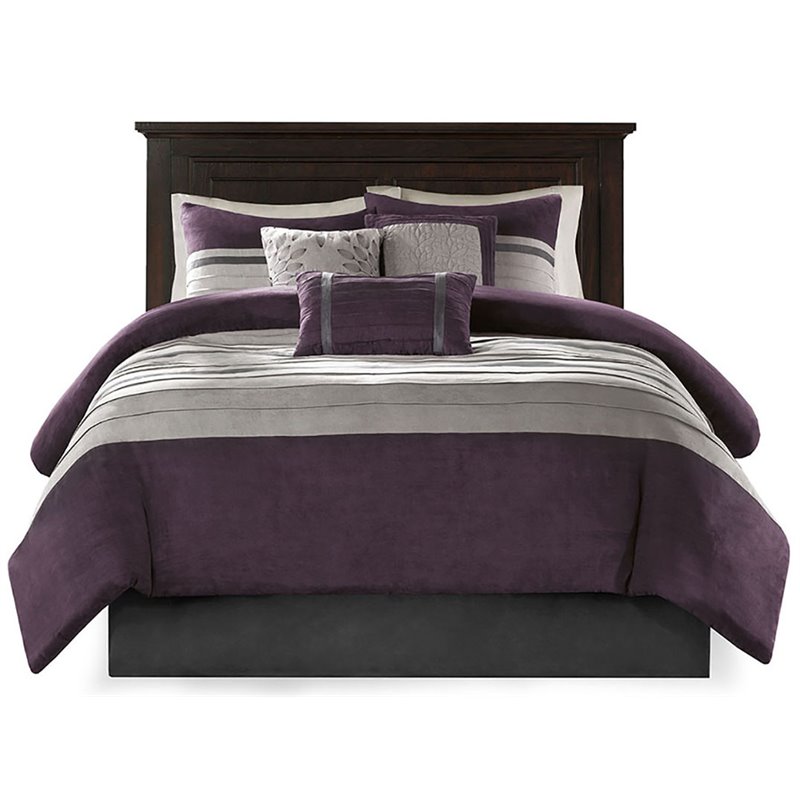 Madison Park Palmer 7-piece Polyester Faux Suede Comforter Set in Purple